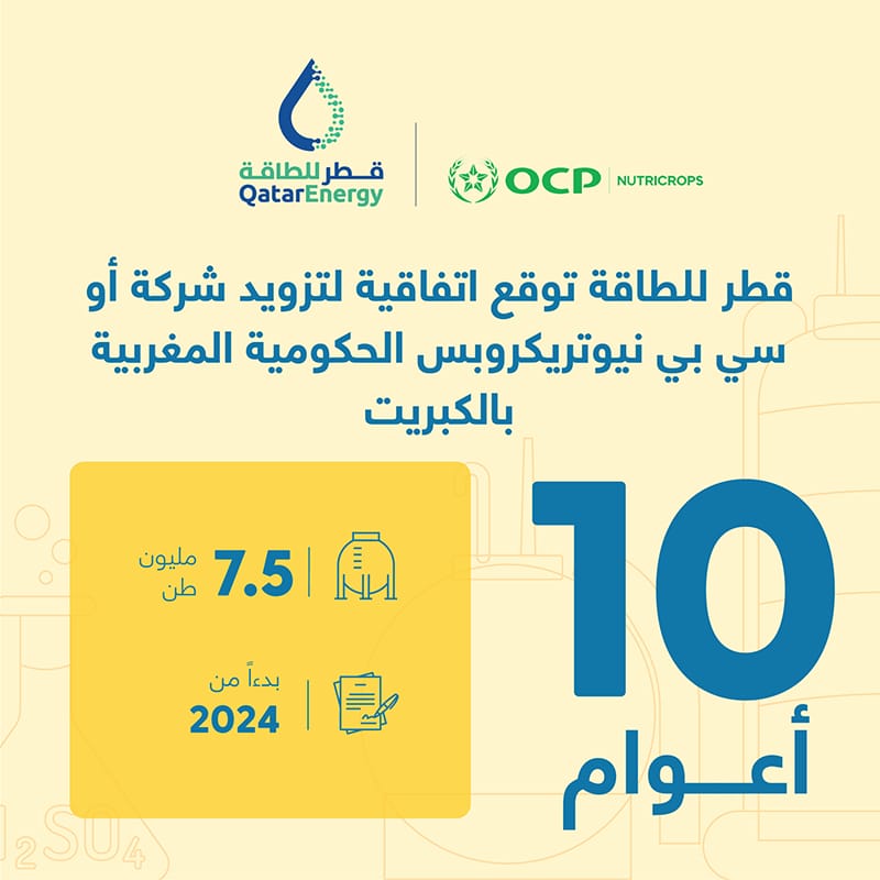 قطر للطاقة توقع صفقة لتزويد شركة الفوسفاط المغربية OCP Nutricrops بالكبريت