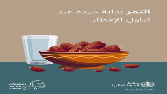 فائدة الإفطار على تمرة إلى 3 تمرات؟ وفقا لمظمة الصحة العالمية WHO، فالتمر يقلل من الإحساس بالجوع ويضبط الإفراط في تناول الطعام أثناء الإفطار. ويساعد ذلك بشكل غير مباشر في ضبط الوزن. والتمر غني بالألياف وفيتامين A و B6، وحمض الفوليك، والبوتاسيوم والمغنيسيوم والصوديوم. كل ذلك يساعد على إمداد جسمك بالطاقة.