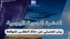 نشرة إنذارية.. رياح قوية وتساقطات مطرية وزخات رعدية